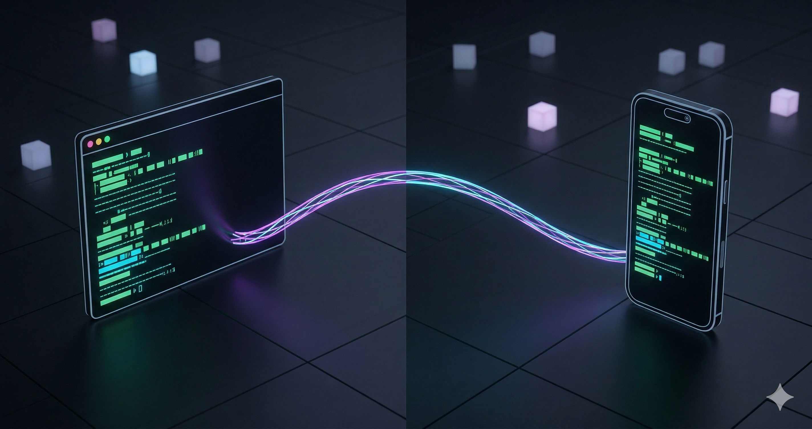 Mac terminal and iPhone connected through a private network tunnel