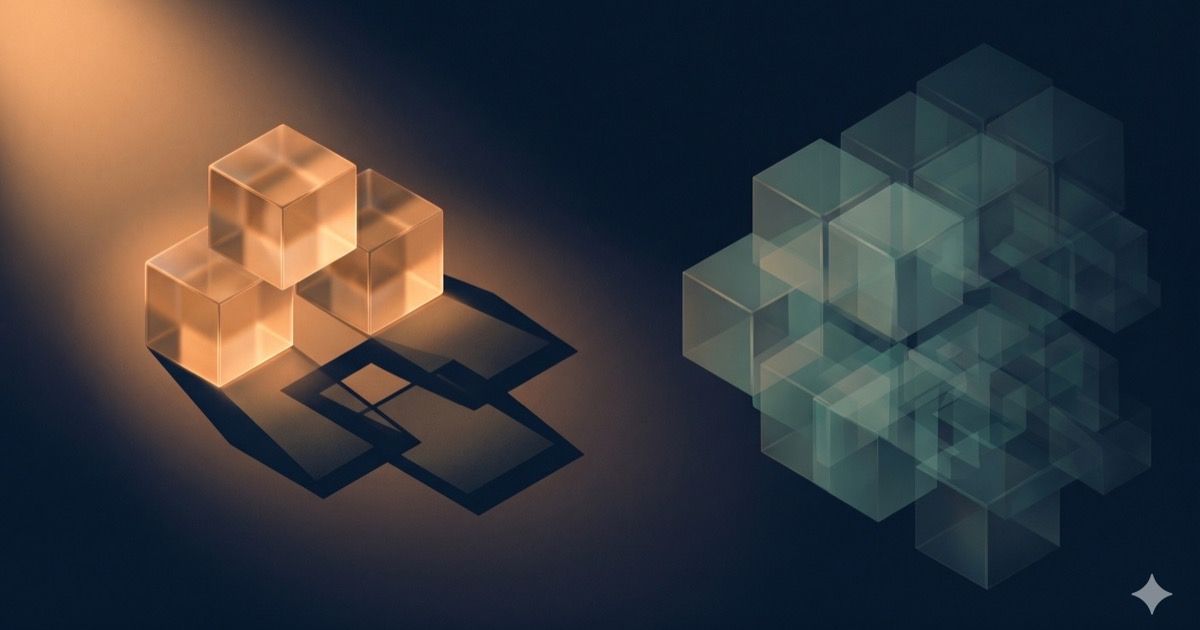 Abstract illustration of a light casting a frozen shadow map cached in memory, with a faded ghost copy of the same shadow repeating to suggest wasted per-frame re-renders