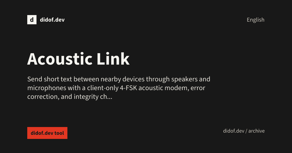 Acoustic Link interface showing a message composer, acoustic spectrum, band quality, and packet diagnostics.